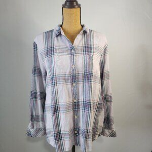 💙 Lavender & Navy Plaid Button Down Spring Shirt | Women's Size XL